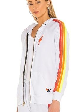 Aviator Nation Bolt Embroidery Classic Hoodie in White & Neon